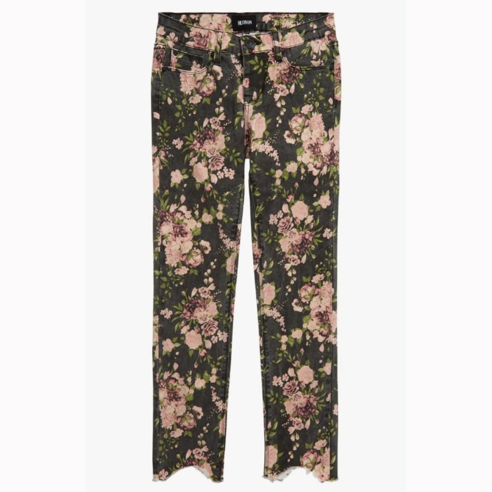 Hudson Jeans Girls Dixie Floral Print Skinny Raw Hem Jeans